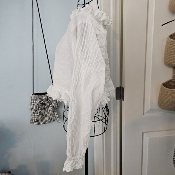 TheSilk Co Sasha Long Sleeve Crop Blouse size small white Cotton - Picture 5 of 7